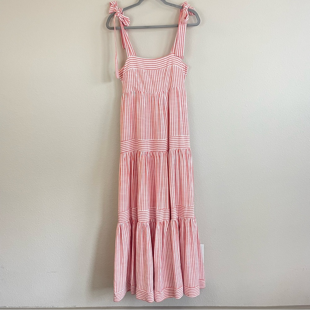 By Together Striped Tie Shoulders Tiered Maxi Dress Size Small - Picture 2 of 11